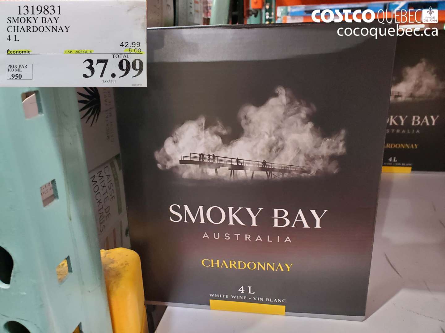 1319831 SMOKY BAY CHARDONNAY 4 L ($5.00 INSTANT SAVINGS EXPIRES ON 2026-08-16) $37.99