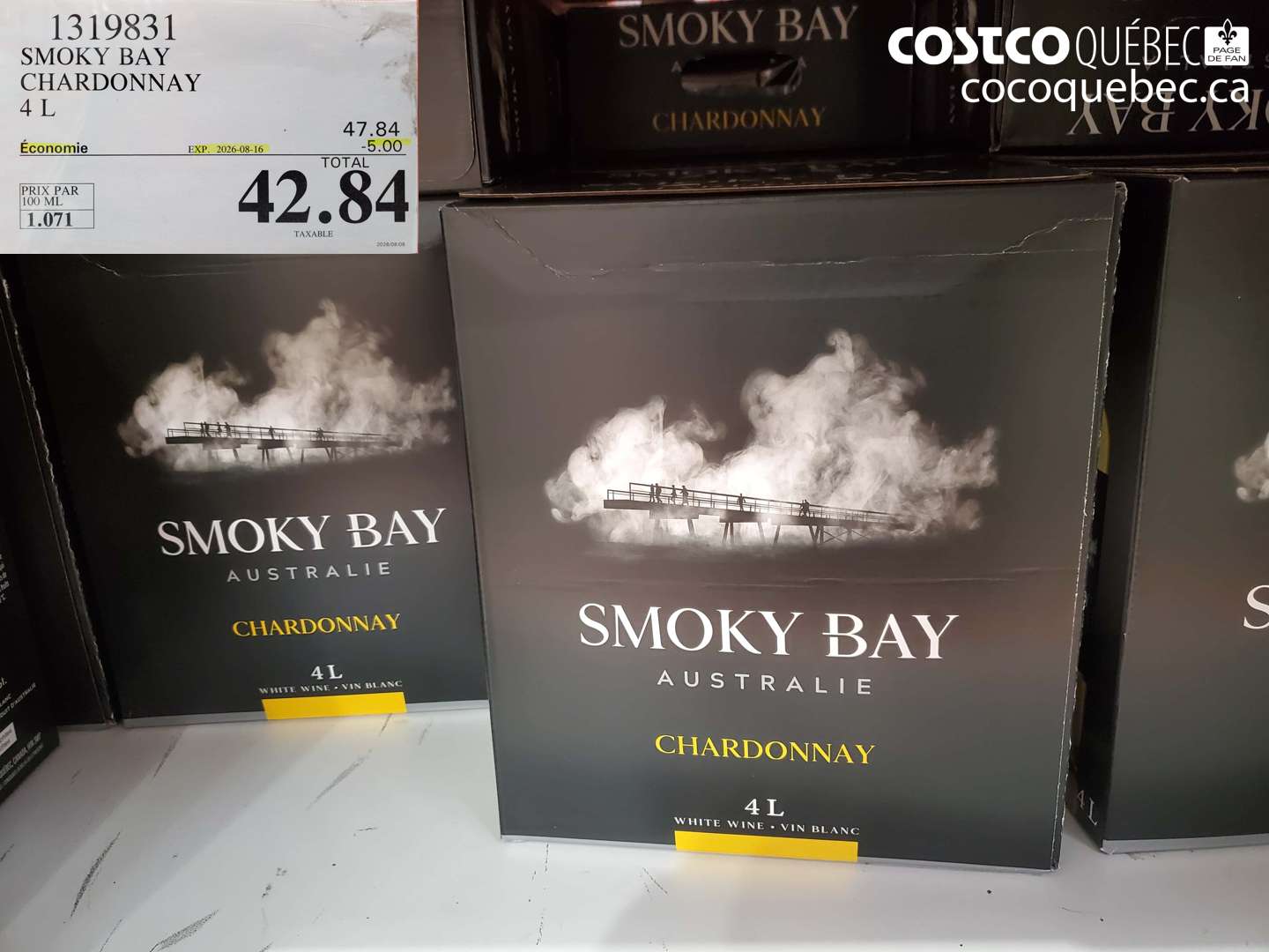 1319831 SMOKY BAY CHARDONNAY 4 L ($5.00 INSTANT SAVINGS EXPIRES ON 2026-08-16) $42.84