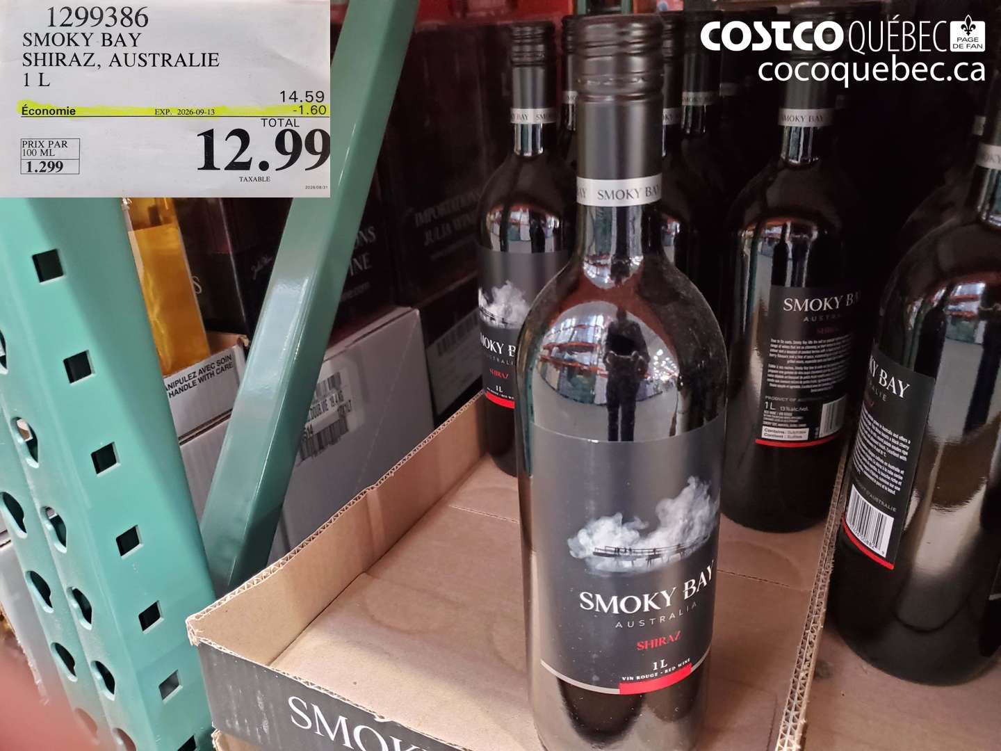 1299386 SMOKY BAY SHIRAZ, AUSTRALIE 1 L ($1.60 INSTANT SAVINGS EXPIRES ON 2026-09-13) $12.99