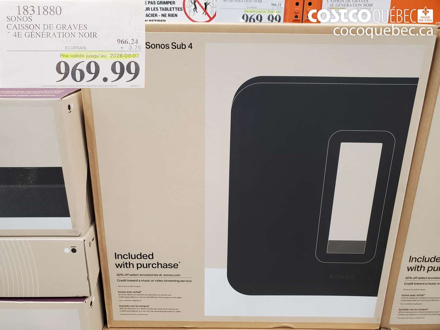 1831880 SONOS CAISSON DE GRAVES (EXPIRES ON 2026-09-07) $969.99