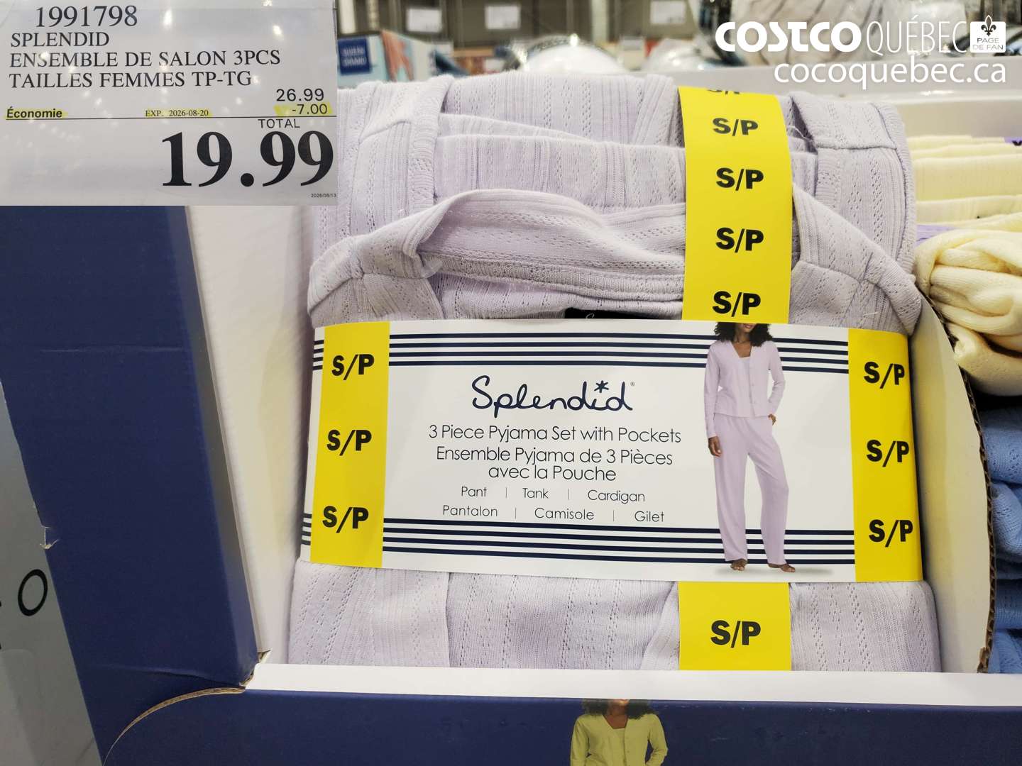 1991798 SPLENDID ENSEMBLE DE SALON 3PCS TAILLES FEMMES TP-TG ($7.00 INSTANT SAVINGS EXPIRES ON 2026-08-20) $19.99