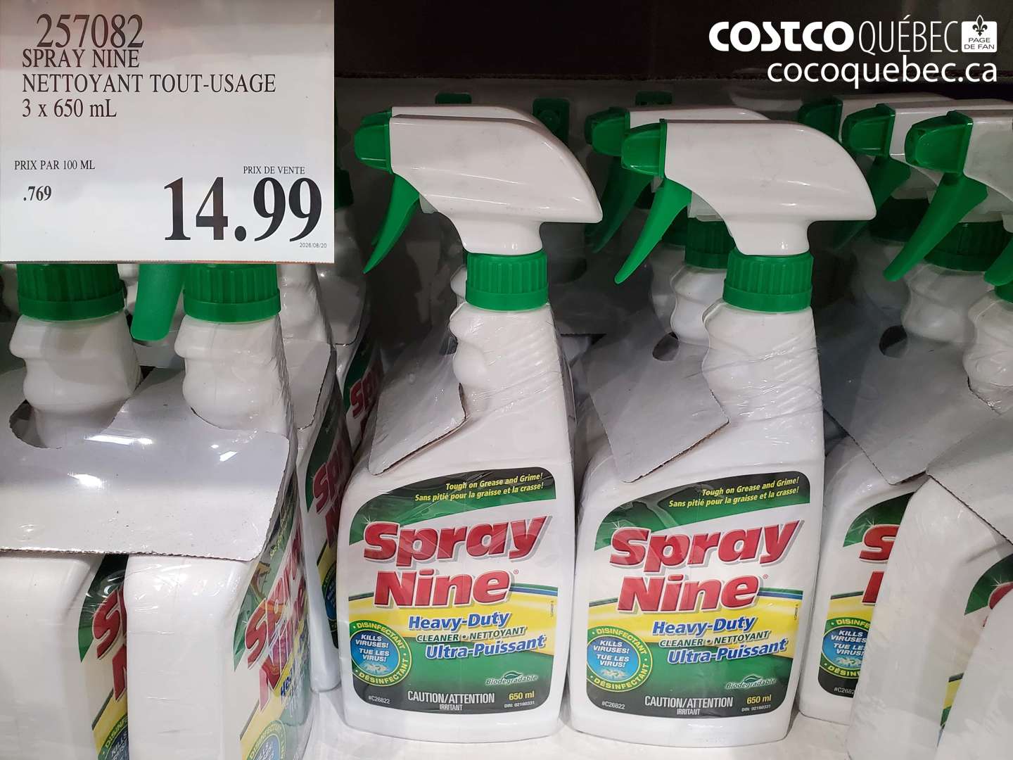257082 SPRAY NINE NETTOYANT TOUT-USAGE 3 X 650 ML $14.99