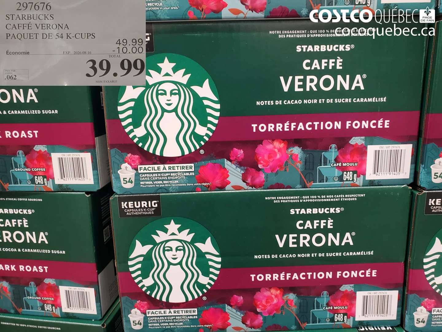 297676 STARBUCKS CAFFÉ VERONA PAQUET DE 54 K-CUPS ($10.00 INSTANT SAVINGS EXPIRES ON 2026-08-16) $39.99
