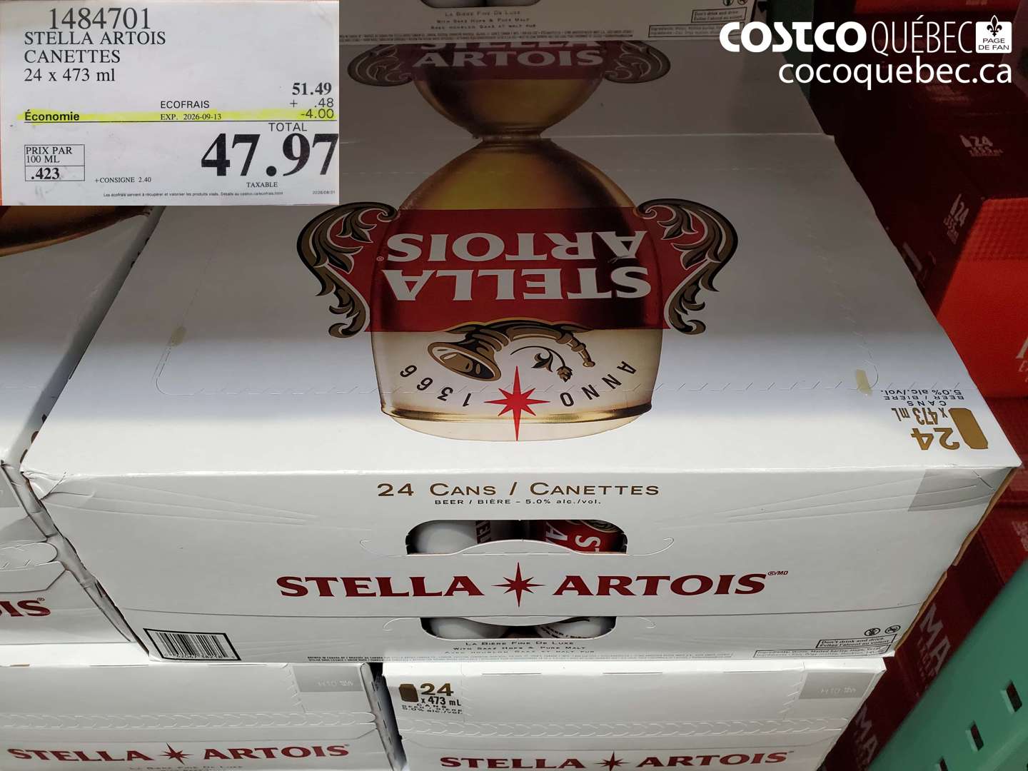 1484701 STELLA ARTOIS CANETTES ($4.00 INSTANT SAVINGS EXPIRES ON 2026-09-13) $47.97