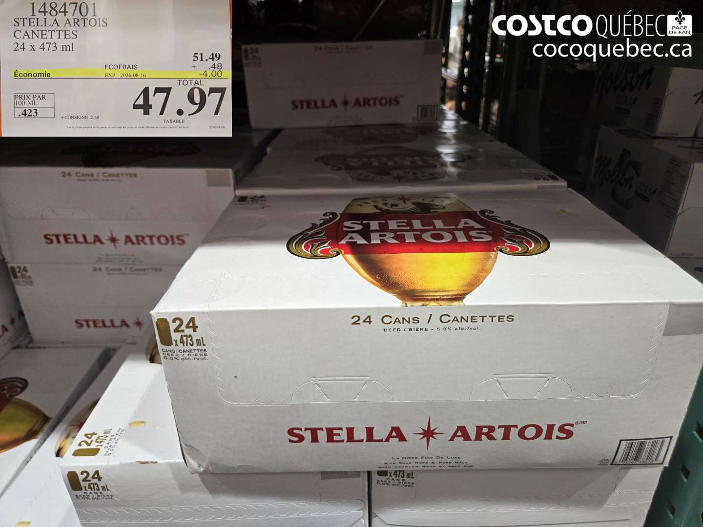 1484701 STELLA ARTOIS CANETTES 24 X 473 ML ($4.00 INSTANT SAVINGS EXPIRES ON 2026-08-16) $47.97