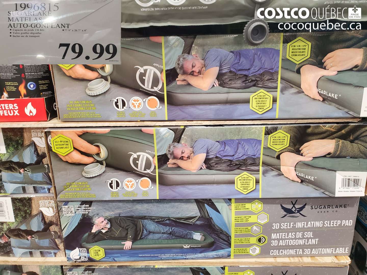 1996815 SUGARLAKE MATELAS AUTO-GONFLANT $79.99