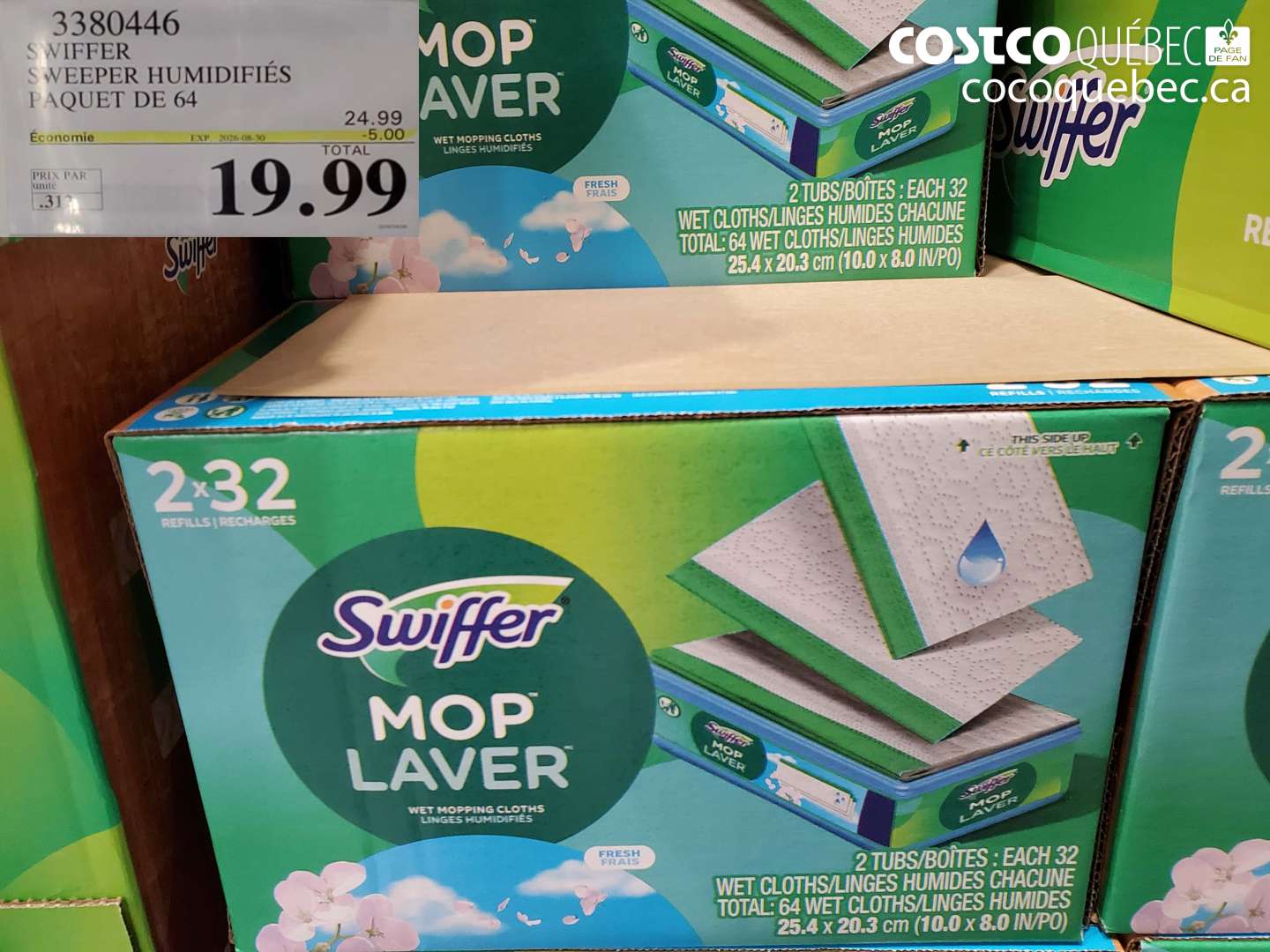 3380446 SWIFFER SWEEPER HUMIDIFIÉS PAQUET DE 64 ($5.00 INSTANT SAVINGS EXPIRES ON 2026-08-30) $19.99