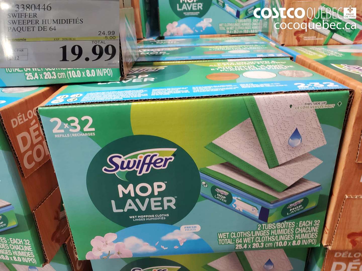 3380446 SWIFFER SWEEPER HUMIDIFIÉS PAQUET DE 64 ($5.00 INSTANT SAVINGS EXPIRES ON 2026-08-30) $19.99