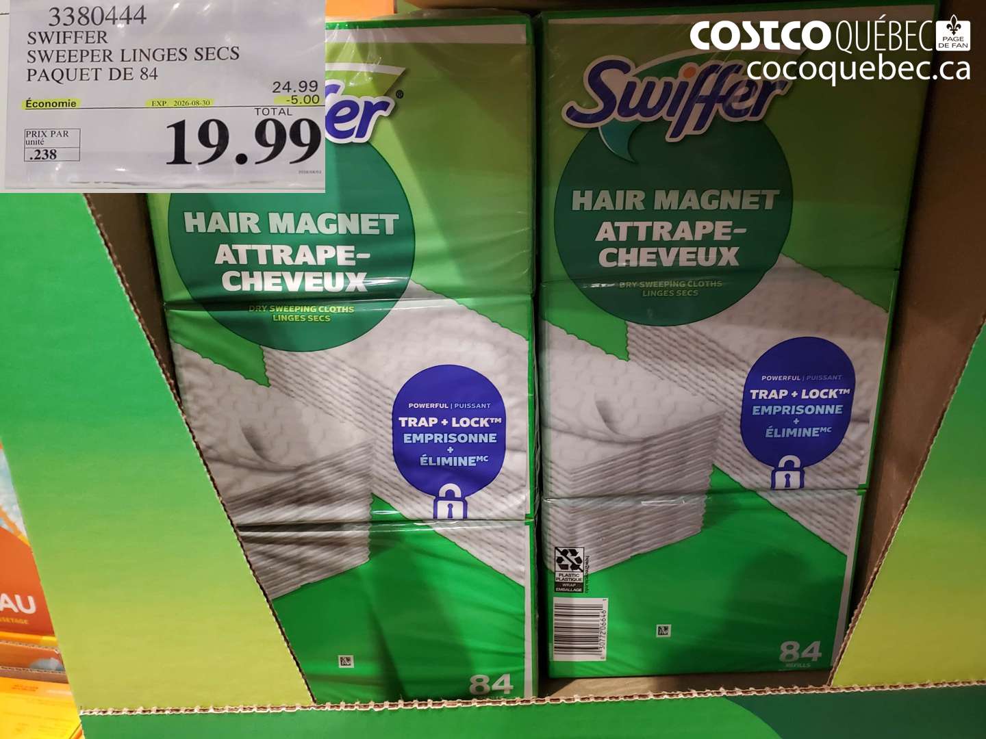 3380444 SWIFFER SWEEPER LINGES SECS PAQUET DE 84 ($5.00 INSTANT SAVINGS EXPIRES ON 2026-08-30) $19.99