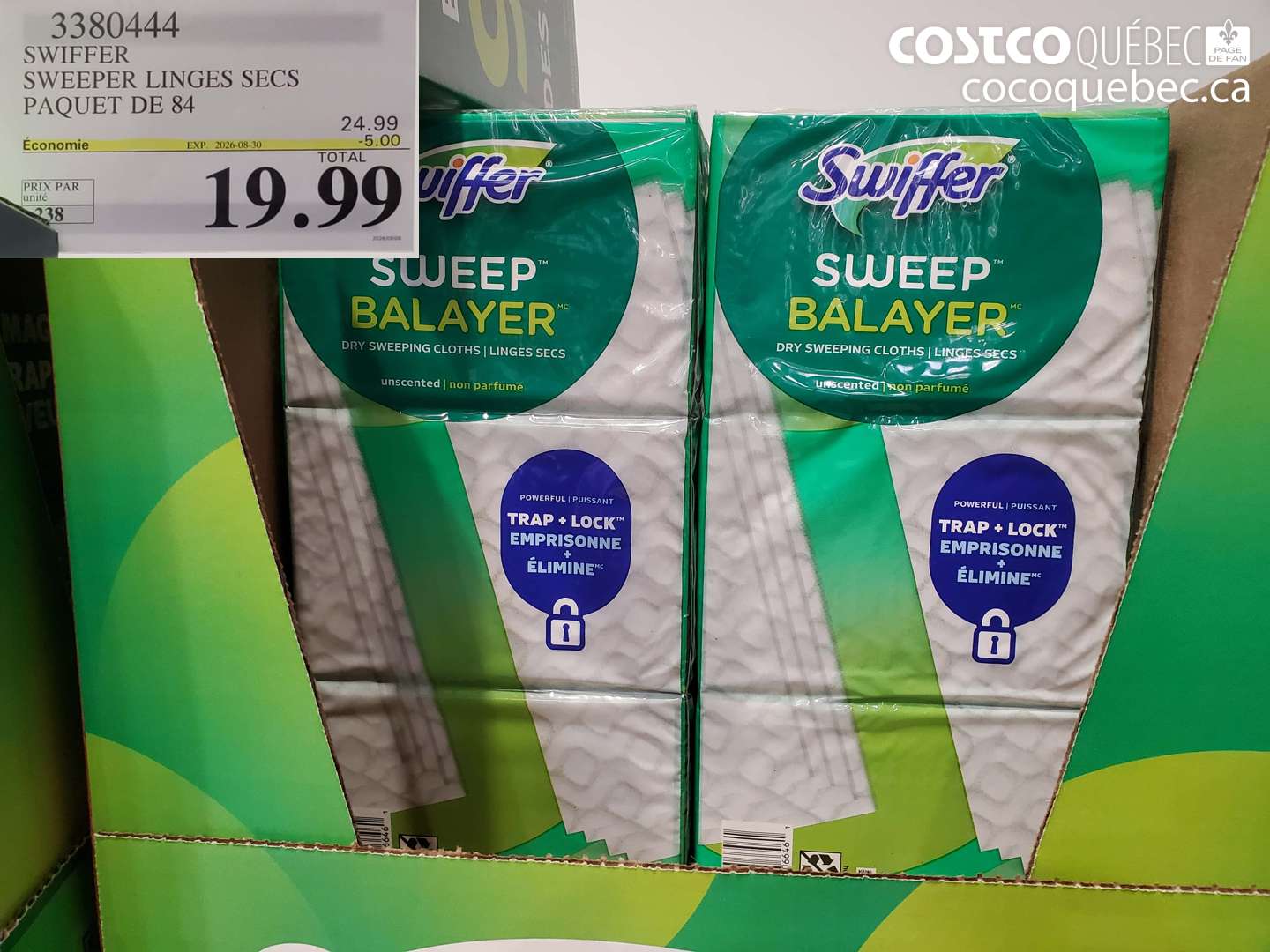 3380444 SWIFFER SWEEPER LINGES SECS PAQUET DE 84 ($5.00 INSTANT SAVINGS EXPIRES ON 2026-08-30) $19.99