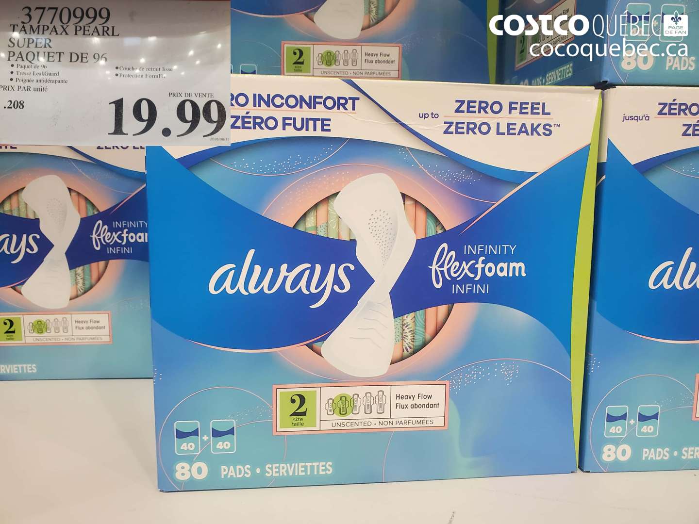 3770999 TAMPAX PEARL SUPER PAQUET DE 96 $19.99