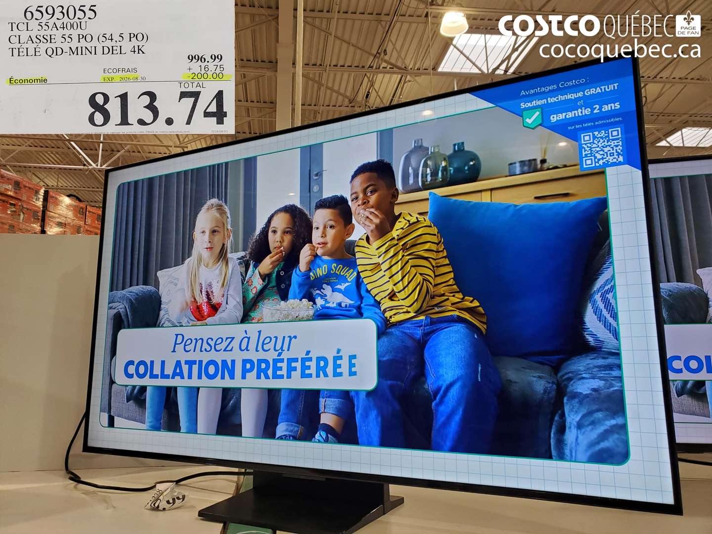 6593055 TCL 55A400U CLASSE 55 PO (54.5 PO) TÉLÉ QD-MINI DEL 4K ($200.00 INSTANT SAVINGS EXPIRES ON 2026-08-30) $813.74