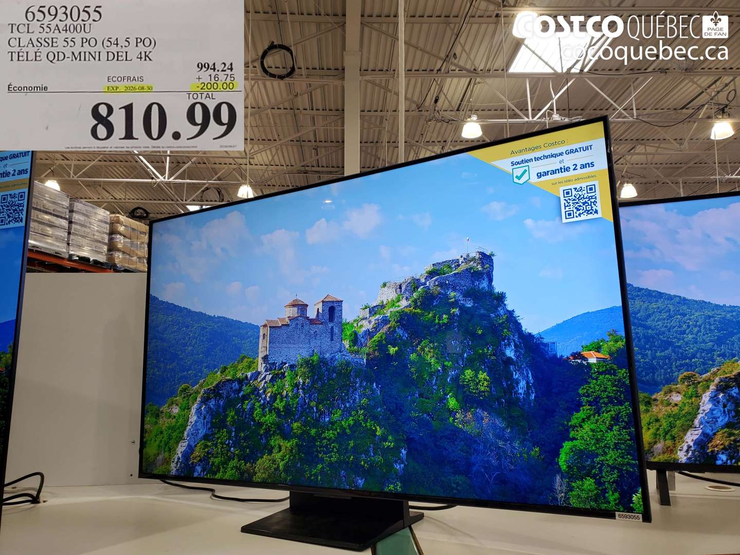 6593055 TCL 55A400U CLASSE 55 PO (54.5 PO) TÉLÉ QD-MINI DEL 4K ($200.00 INSTANT SAVINGS EXPIRES ON 2026-08-30) $810.99