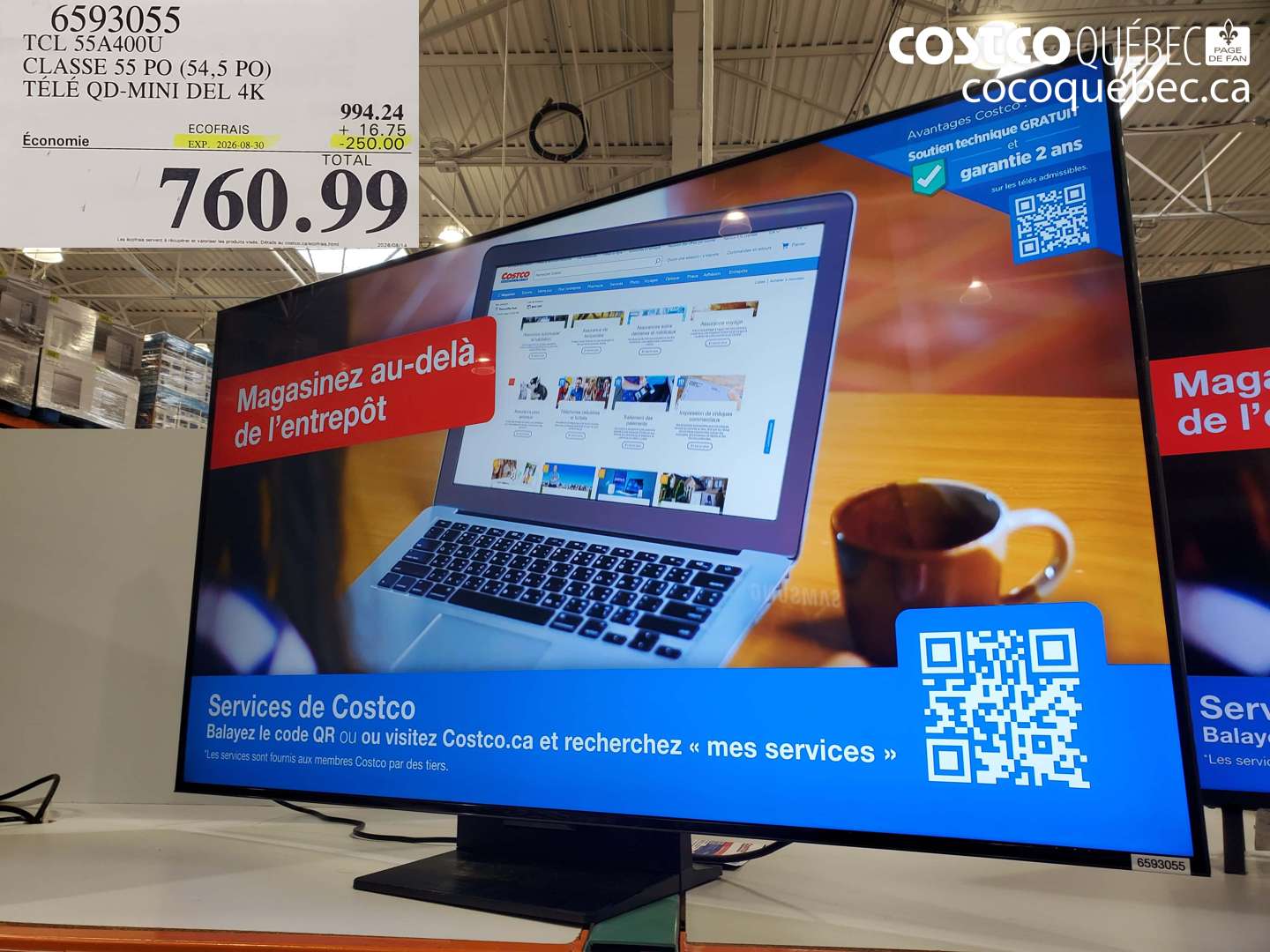 6593055 TCL 55A400U CLASSE 55 PO (54.5 PO) TÉLÉ QD-MINI DEL 4K ($250.00 INSTANT SAVINGS EXPIRES ON 2026-08-30) $760.99
