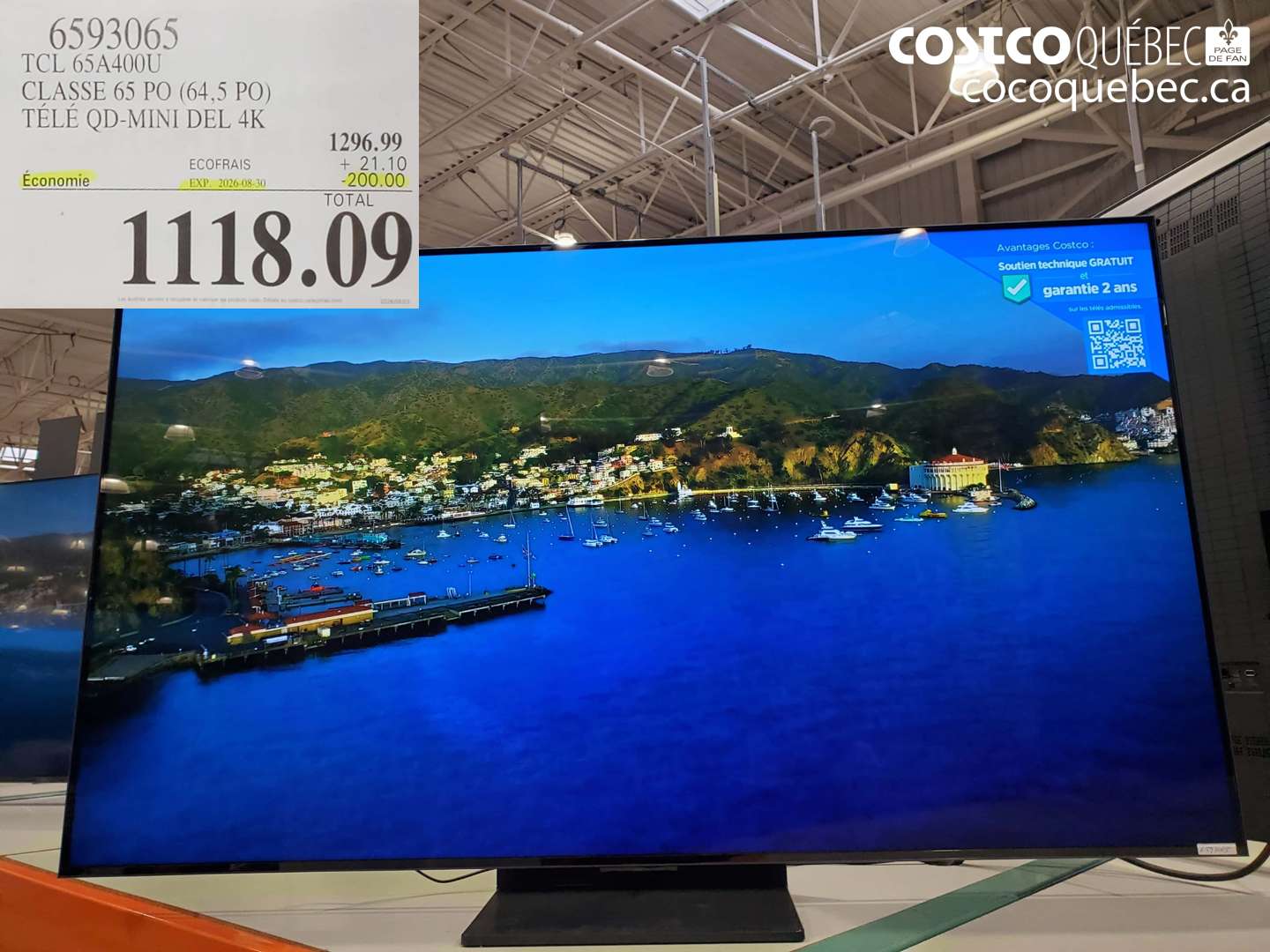 6593065 TCL 65A400U CLASSE 65 PO (64.5 PO) TÉLÉ QD-MINI DEL 4K ($200.00 INSTANT SAVINGS EXPIRES ON 2026-08-30) $1118.09