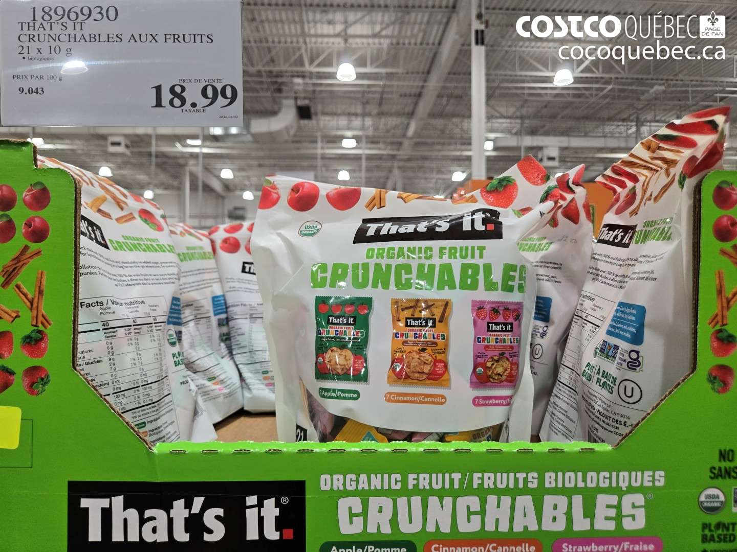 1896930 THAT'S IT CRUNCHABLES AUX FRUITS 21 X 10 G $18.99