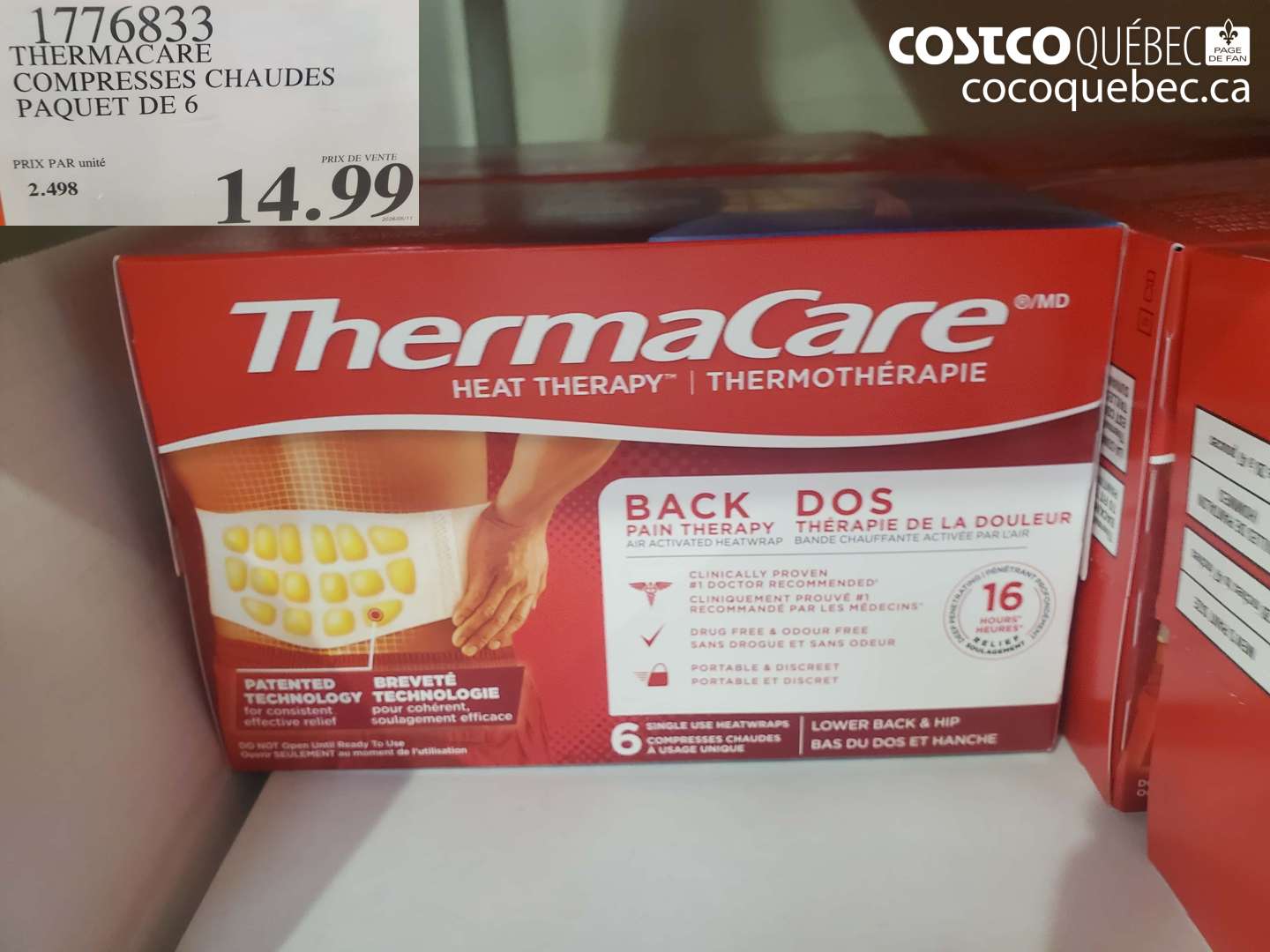 1776833 THERMACARE COMPRESSES CHAUDES PAQUET DE 6 $14.99