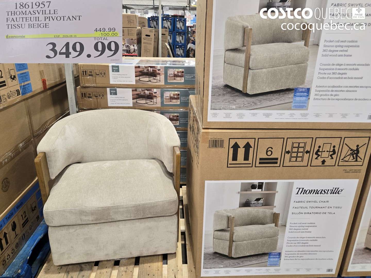 1861957 THOMASVILLE FAUTEUIL PIVOTANT TISSU BEIGE ($100.00 INSTANT SAVINGS EXPIRES ON 2026-08-16) $349.99