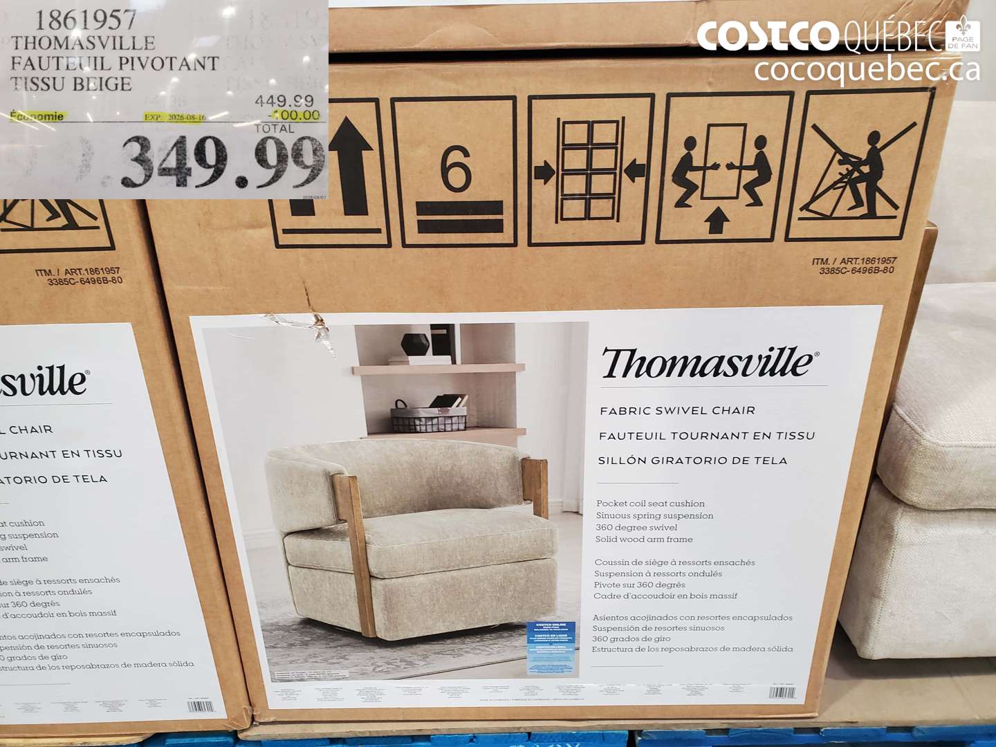 1861957 THOMASVILLE FAUTEUIL PIVOTANT TISSU BEIGE ($100.00 INSTANT SAVINGS EXPIRES ON 2026-08-16) $349.99