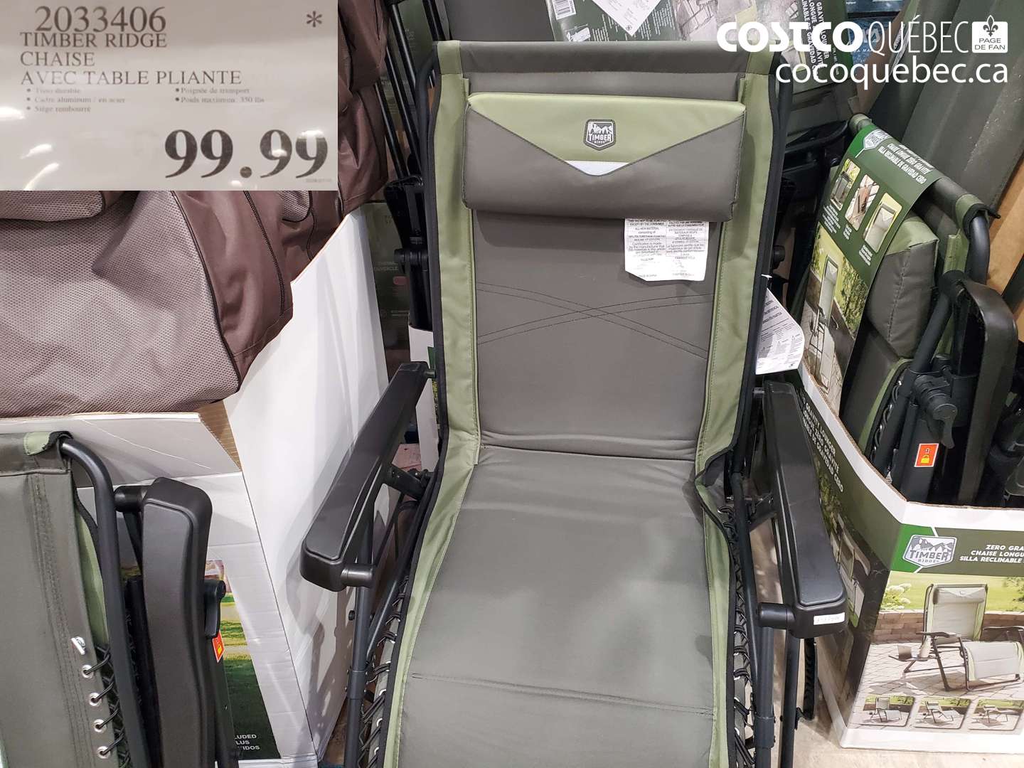 2033406 TIMBER RIDGE CHAISE AVEC TABLE PLIANTE $99.99