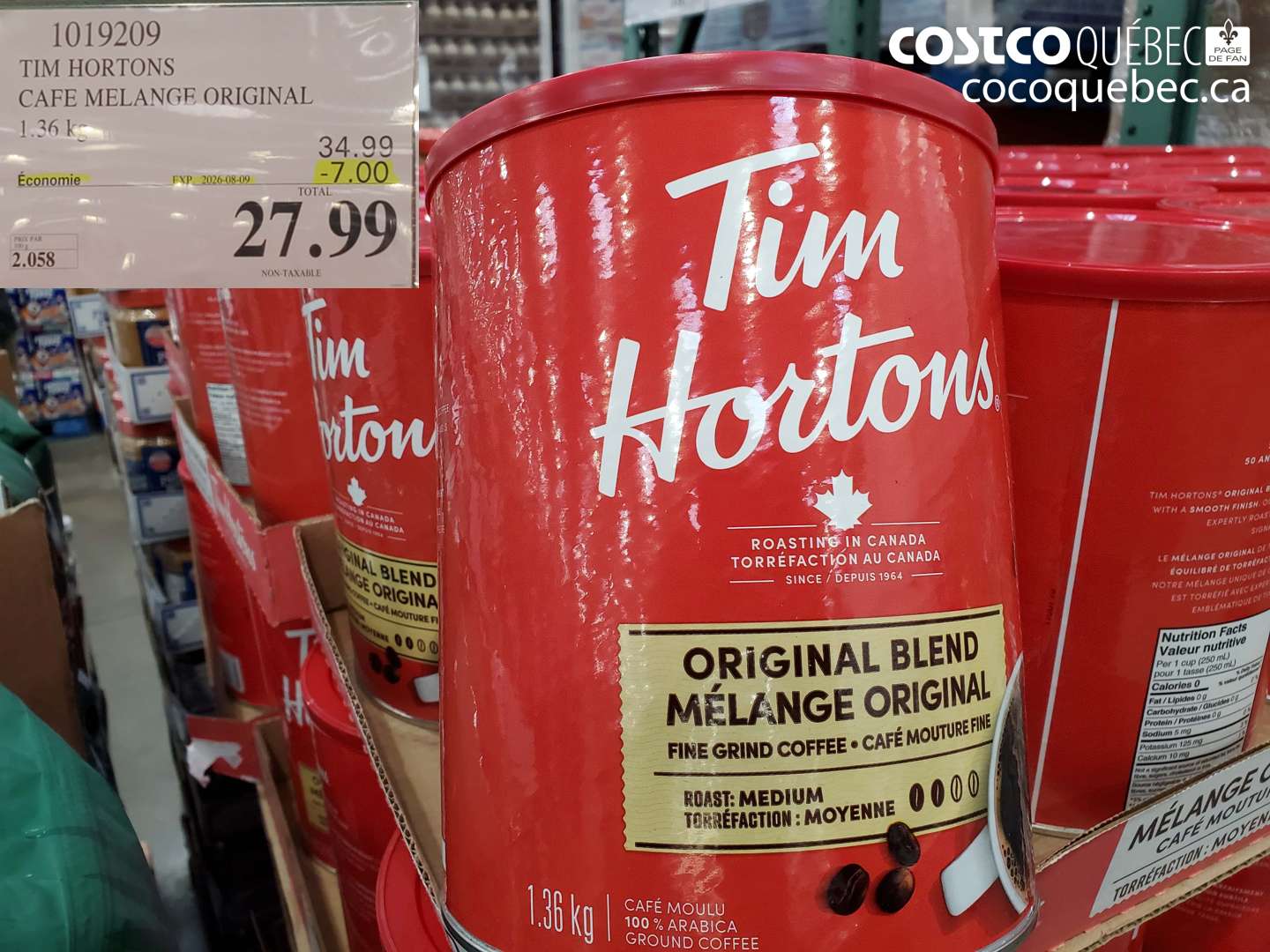 1019209 TIM HORTONS CAFE MELANGE ORIGINAL 1.36 KG ($7.00 INSTANT SAVINGS EXPIRES ON 2026-08-09) $27.99