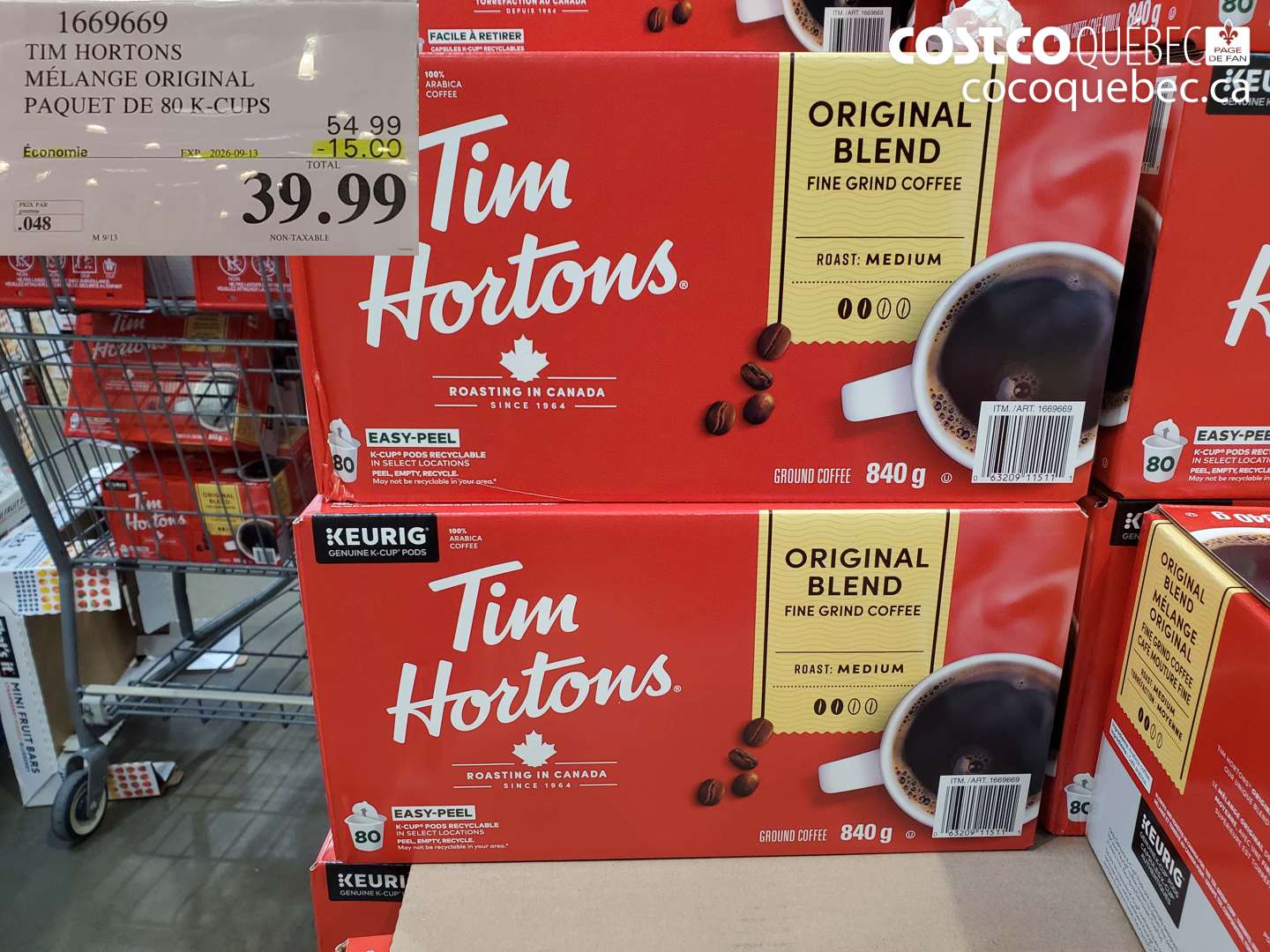 1669669 TIM HORTONS MÉLANGE ORIGINAL PAQUET DE 80 K-CUPS ($15.00 INSTANT SAVINGS EXPIRES ON 2026-09-13) $39.99
