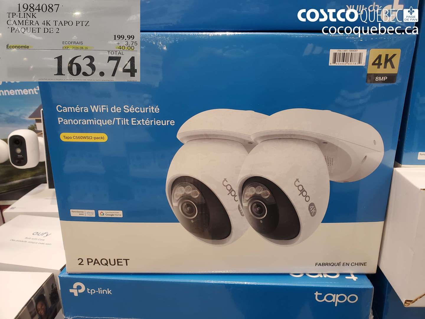 1984087 TP-LINK CAMÉRA 4K TAPO PTZ ($40.00 INSTANT SAVINGS EXPIRES ON 2026-08-16) $163.74