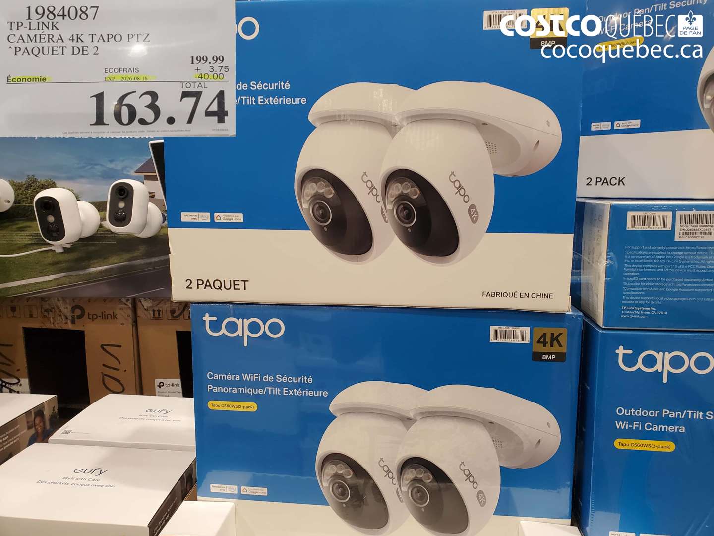 1984087 TP-LINK CAMERA 4K TAPO PTZ PAQUET DE 2 ($40.00 INSTANT SAVINGS EXPIRES ON 2026-08-16) $163.74