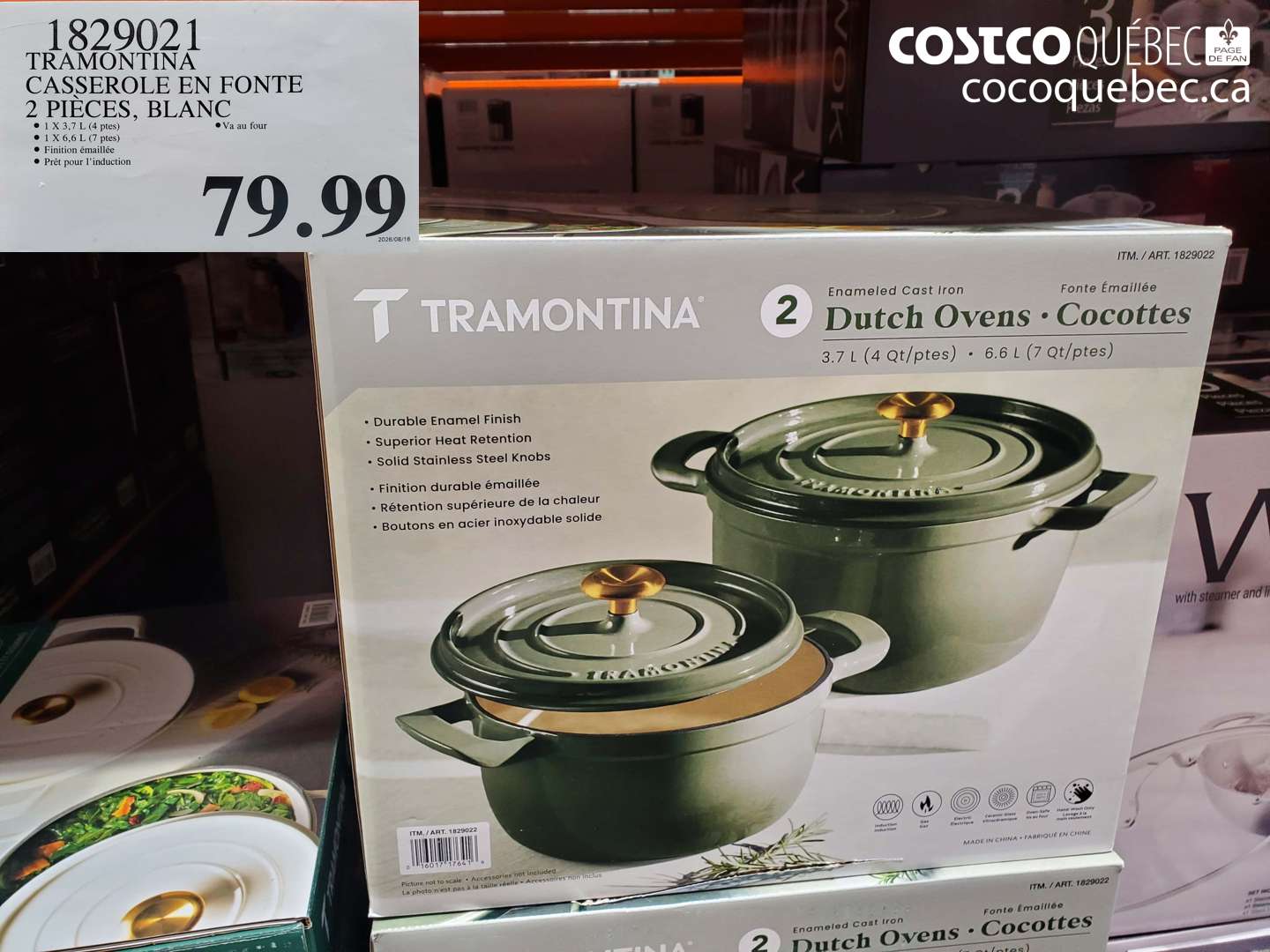1829021 TRAMONTINA CASSEROLE EN FONTE 2 PIÈCES, BLANC $79.99