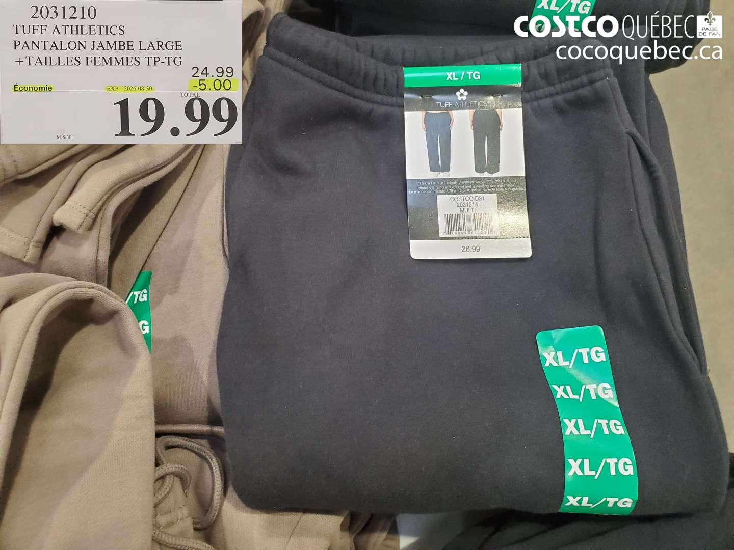 2031210 TUFF ATHLETICS PANTALON JAMBE LARGE +TAILLES FEMMES TP-TG ($5.00 INSTANT SAVINGS EXPIRES ON 2026-08-30) $19.99