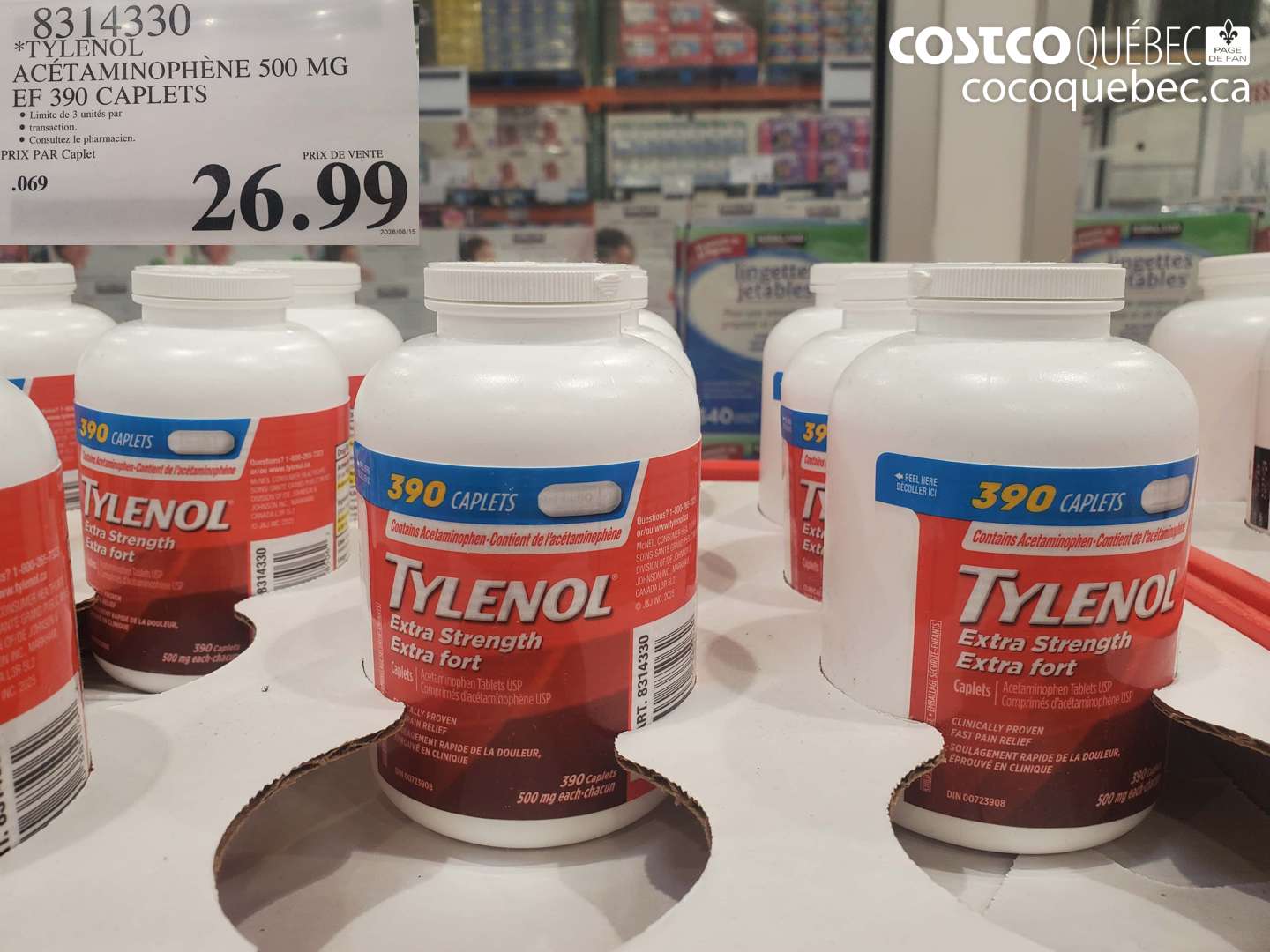 8314330 TYLENOL ACÉTAMINOPHÈNE 500 MG EF 390 CAPLETS $26.99