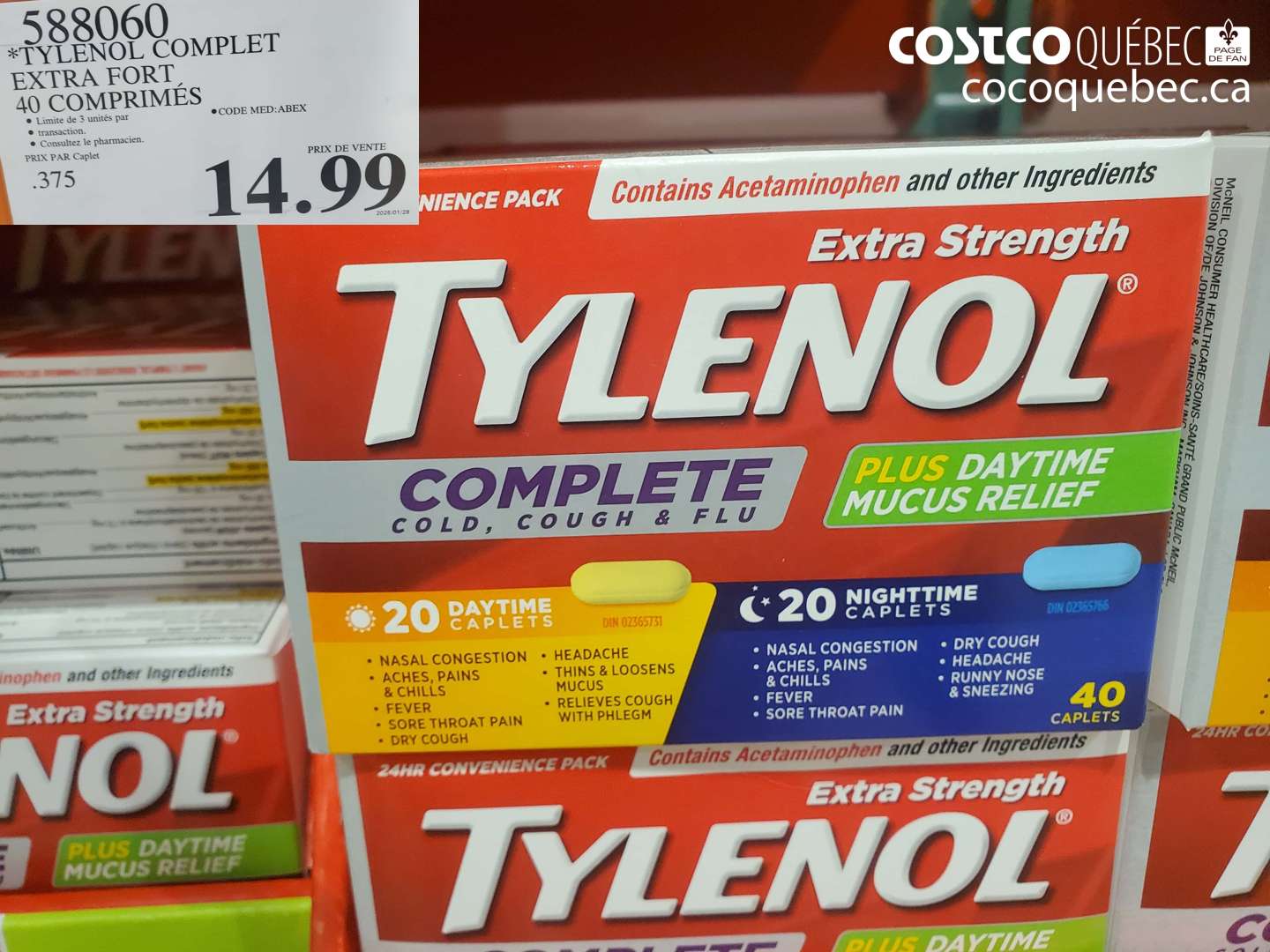 588060 TYLENOL COMPLET EXTRA FORT 40 COMPRIMÉS $14.99