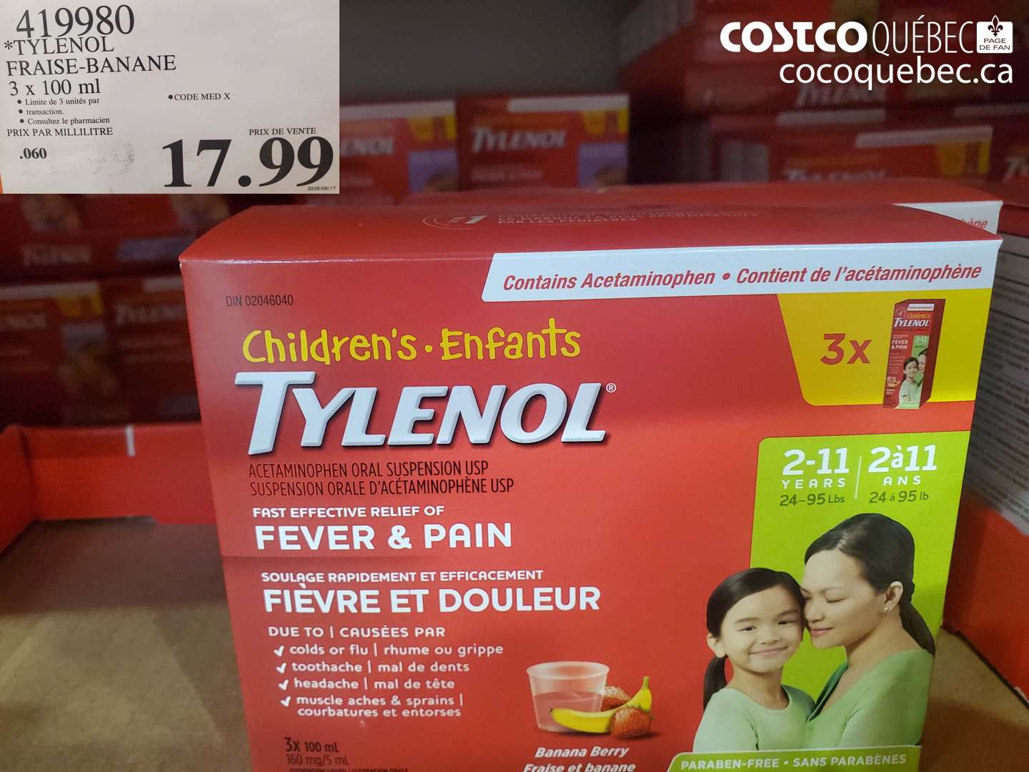 419980 TYLENOL FRAISE-BANANE 3 X 100 ML $17.99