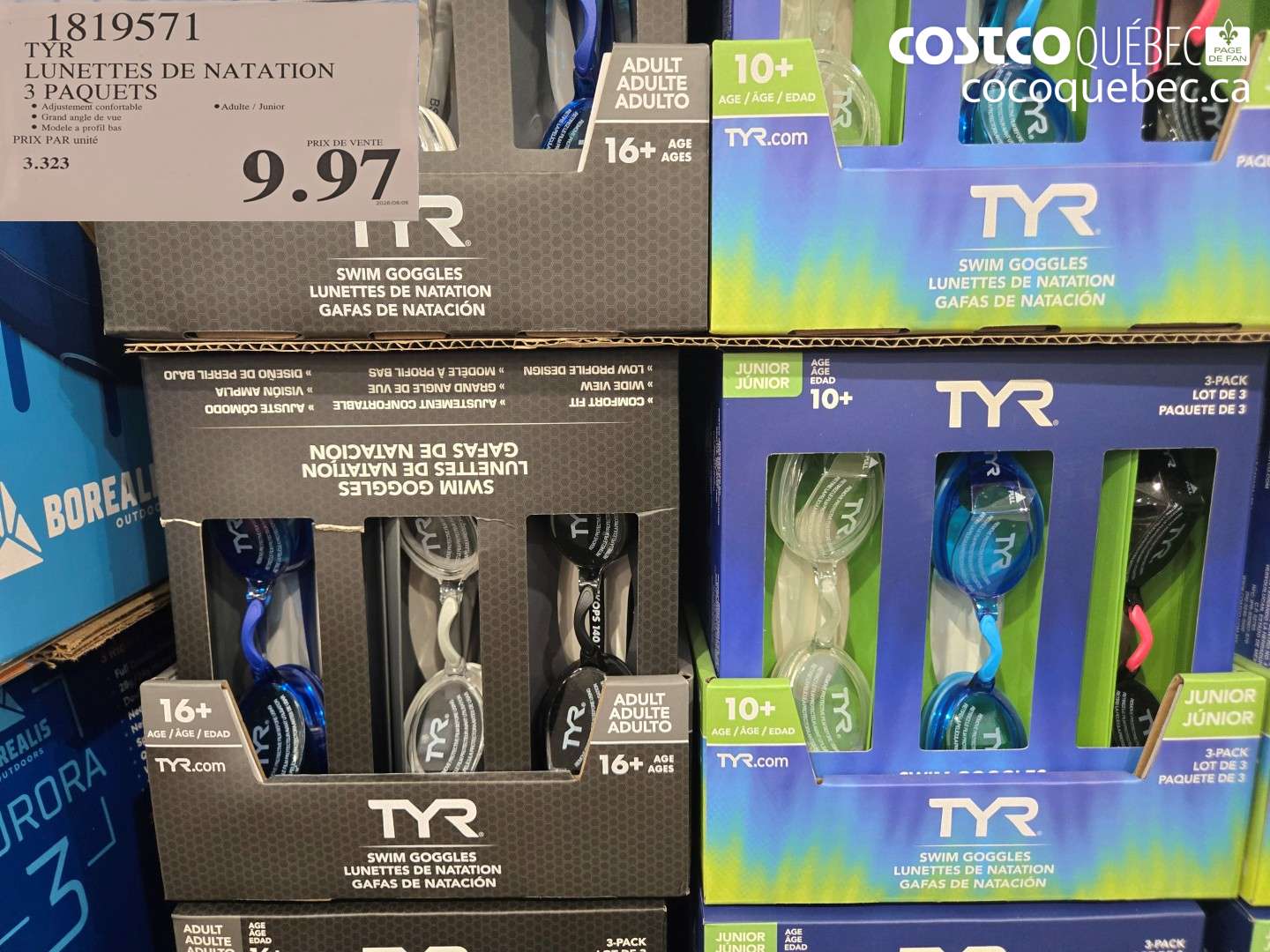1819571 TYR LUNETTES DE NATATION 3 PAQUETS $9.97