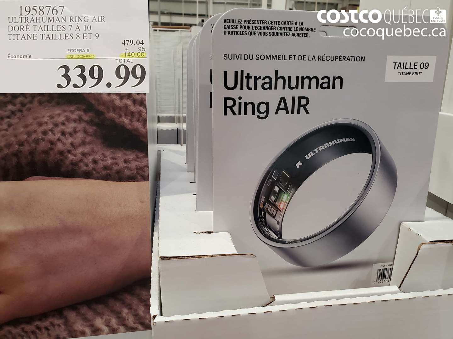 1958767 ULTRAHUMAN RING AIR DORÉ TAILLES 7 À 10 TITANE TAILLES 8 ET 9 ($140.00 INSTANT SAVINGS EXPIRES ON 2026-08-13) $339.99