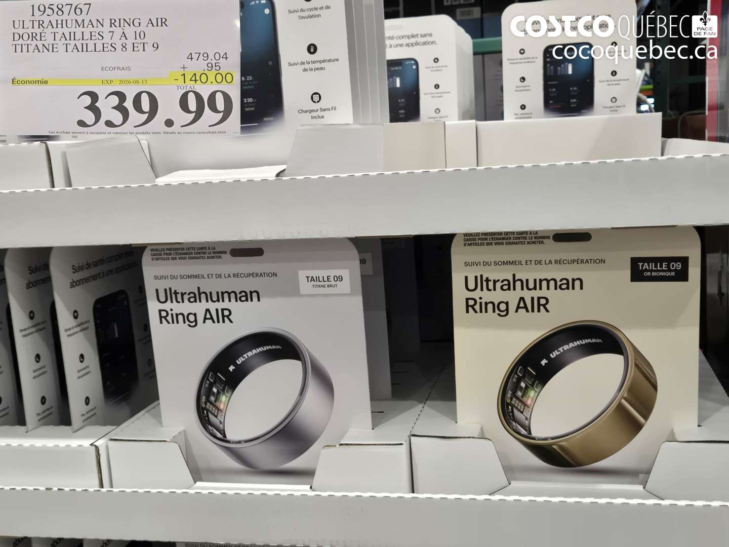 1958767 ULTRAHUMAN RING AIR DORÉ TAILLES 7 À 10 TITANE TAILLES 8 ET 9 ($140.00 INSTANT SAVINGS EXPIRES ON 2026-08-13) $339.99