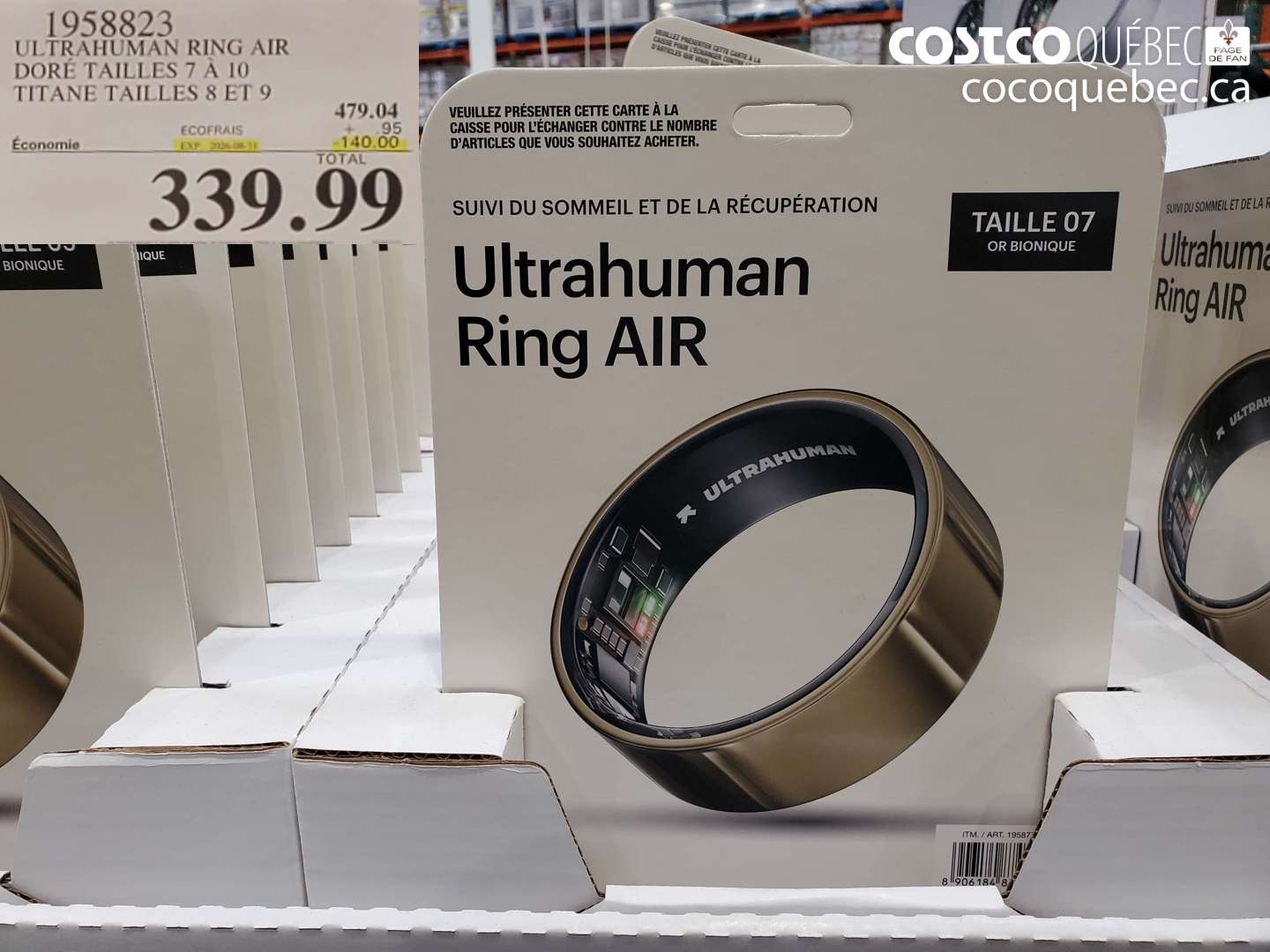 1958823 ULTRAHUMAN RING AIR DORÉ TAILLES 7 À 10 TITANE TAILLES 8 ET 9 ($140.00 INSTANT SAVINGS EXPIRES ON 2026-08-31) $339.99