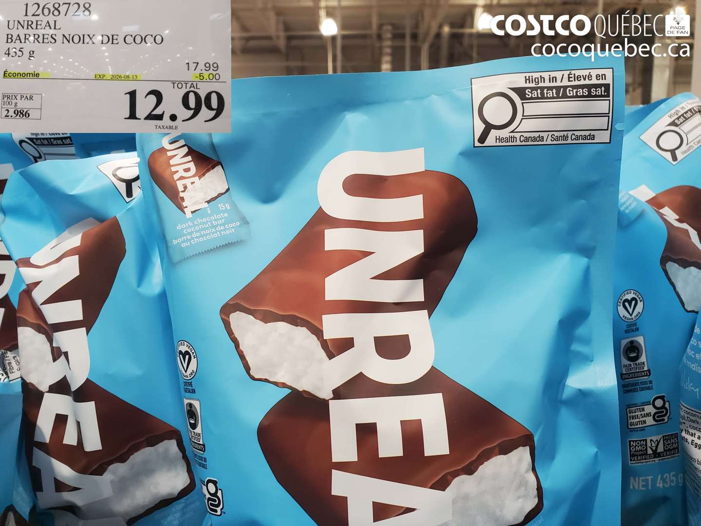 1268728 UNREAL BARRES NOIX DE COCO ($5.00 INSTANT SAVINGS EXPIRES ON 2026-08-13) $12.99