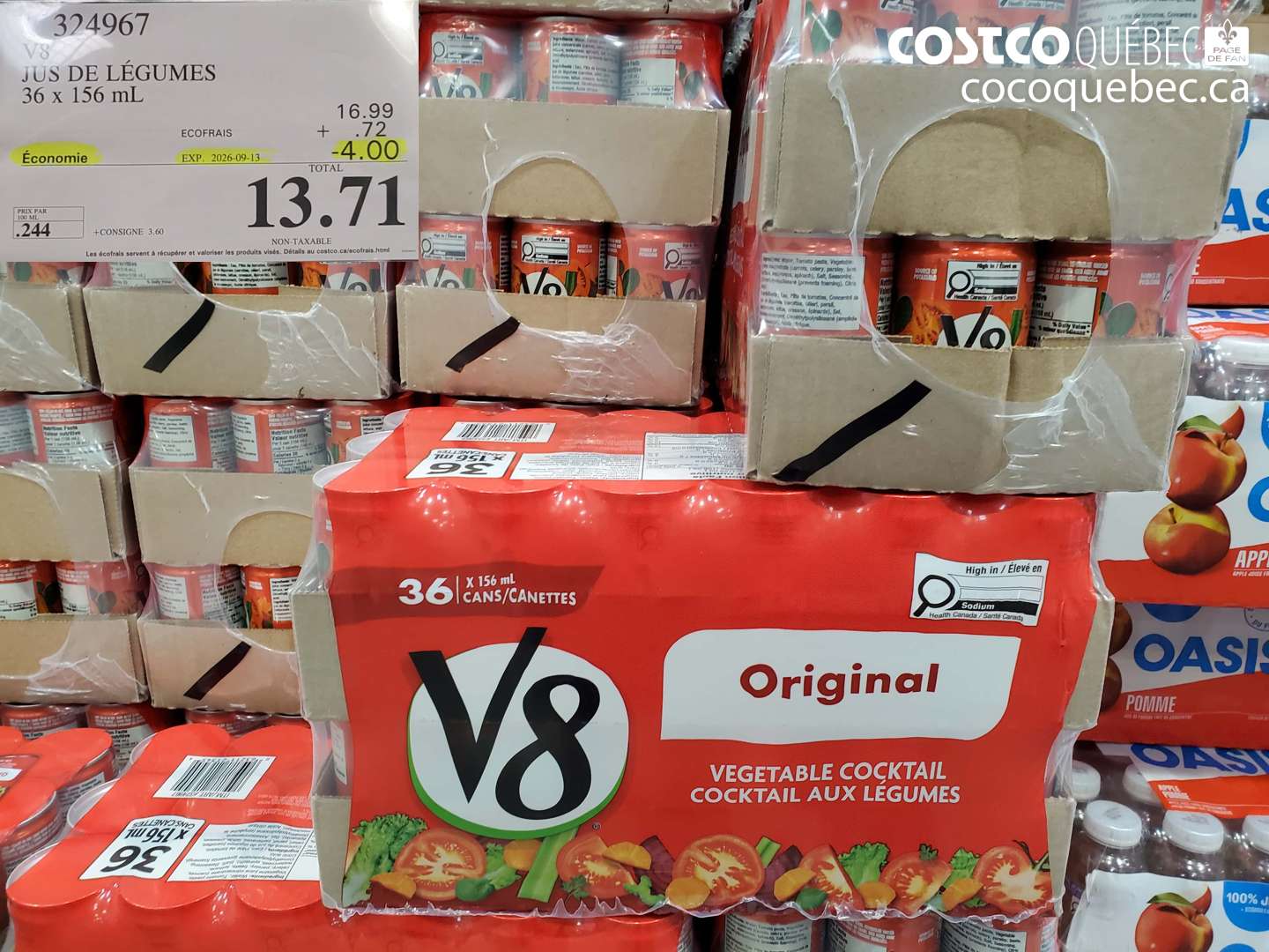 324967 V8 JUS DE LÉGUMES 36 X 156 ML ($4.00 INSTANT SAVINGS EXPIRES ON 2026-09-13) $13.71