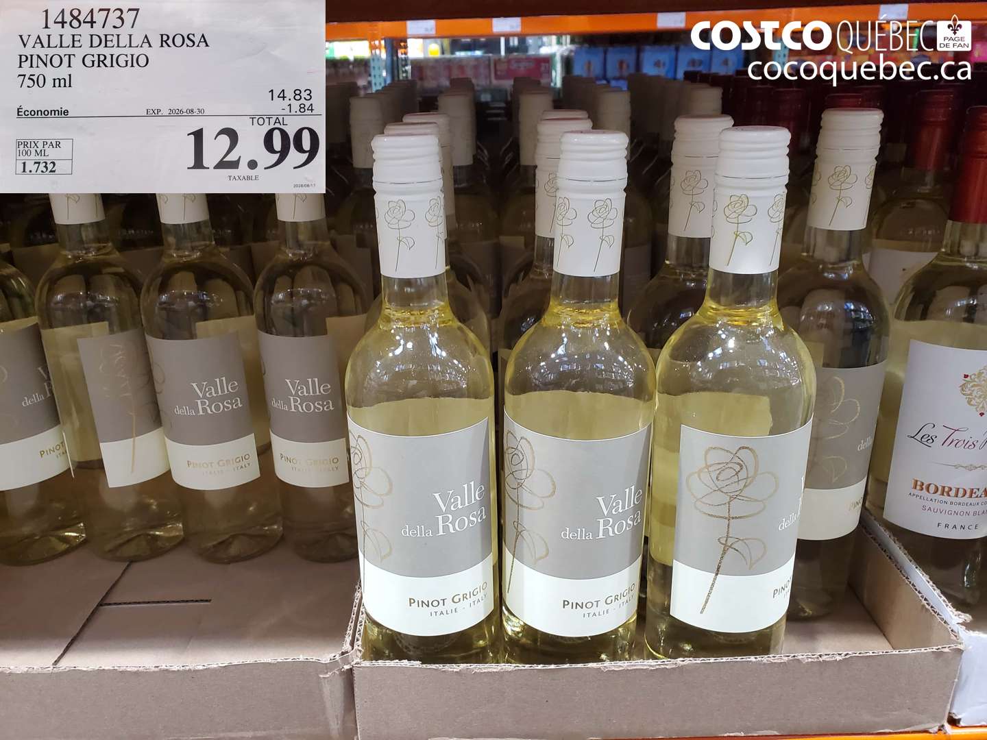 1484737 VALLE DELLA ROSA PINOT GRIGIO 750 ML ($1.84 INSTANT SAVINGS EXPIRES ON 2026-08-30) $12.99