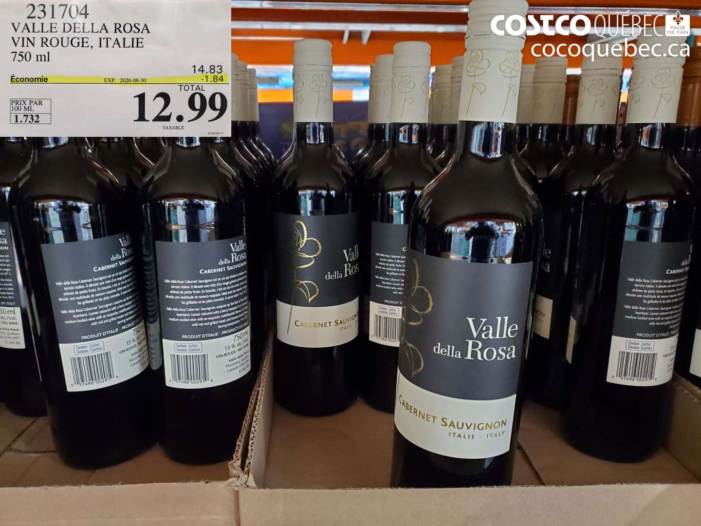 231704 VALLE DELLA ROSA VIN ROUGE, ITALIE ($1.84 INSTANT SAVINGS EXPIRES ON 2026-08-30) $12.99