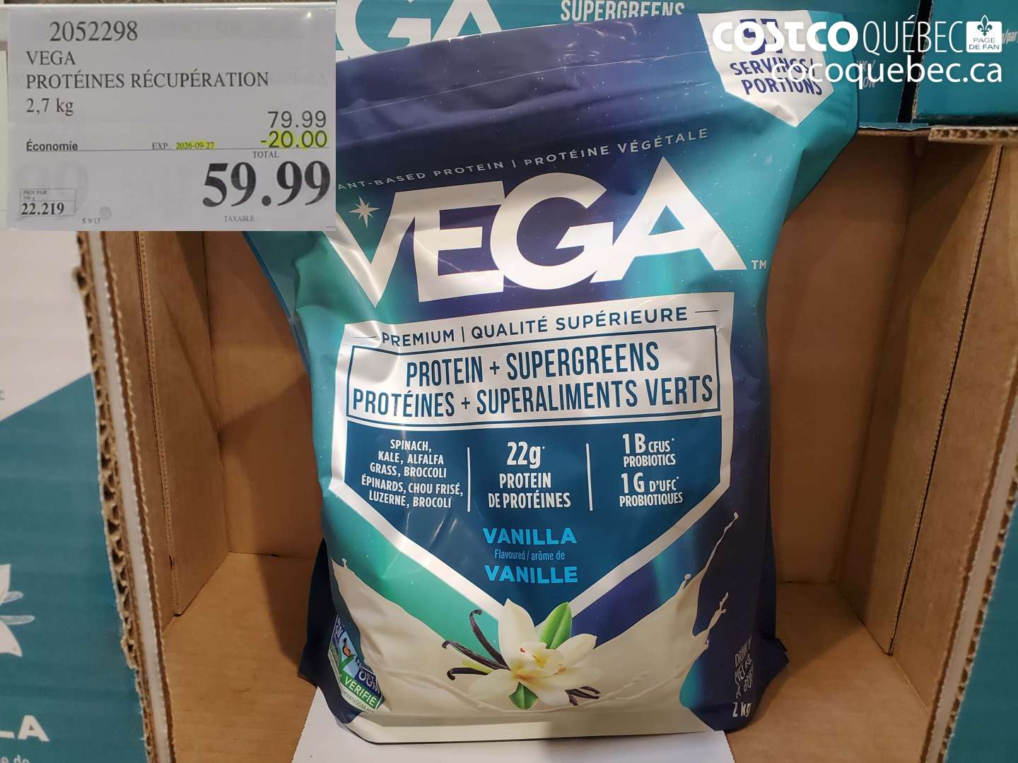 2052298 VEGA PROTÉINES RÉCUPÉRATION ($20.00 INSTANT SAVINGS EXPIRES ON 2026-09-27) $59.99