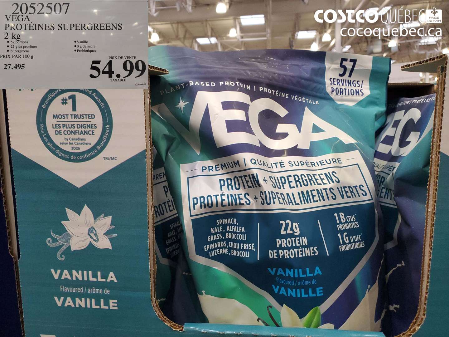 2052507 VEGA PROTÉINES SUPERGREENS 2 KG $54.99