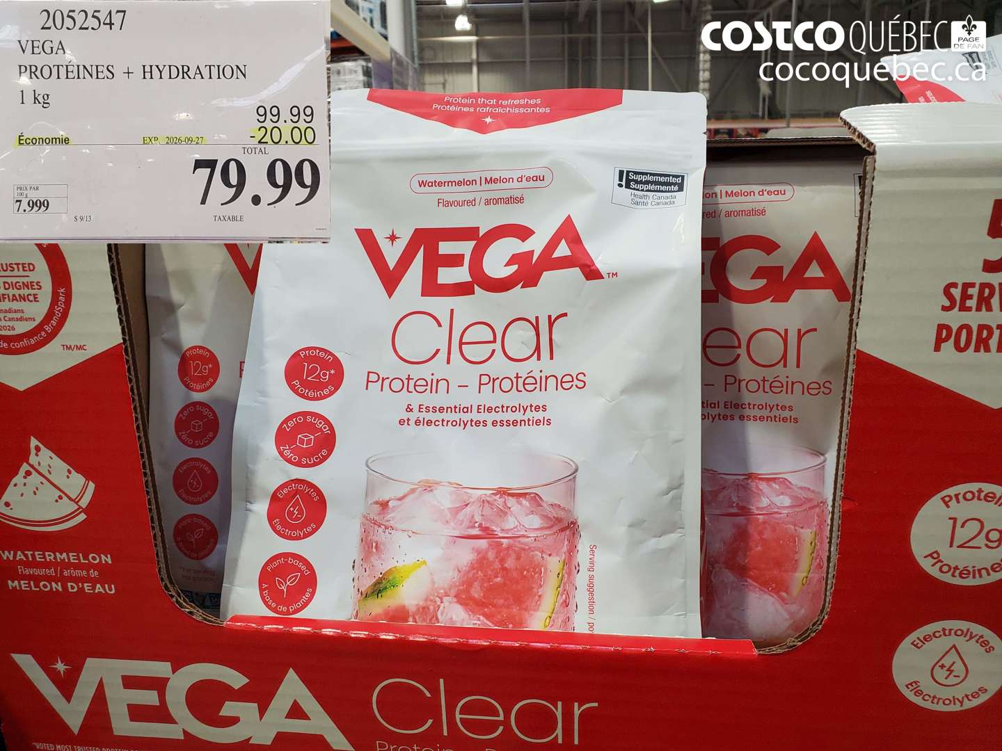 2052547 VEGA PROTÉINES + HYDRATION 1 KG ($20.00 INSTANT SAVINGS EXPIRES ON 2026-09-27) $79.99
