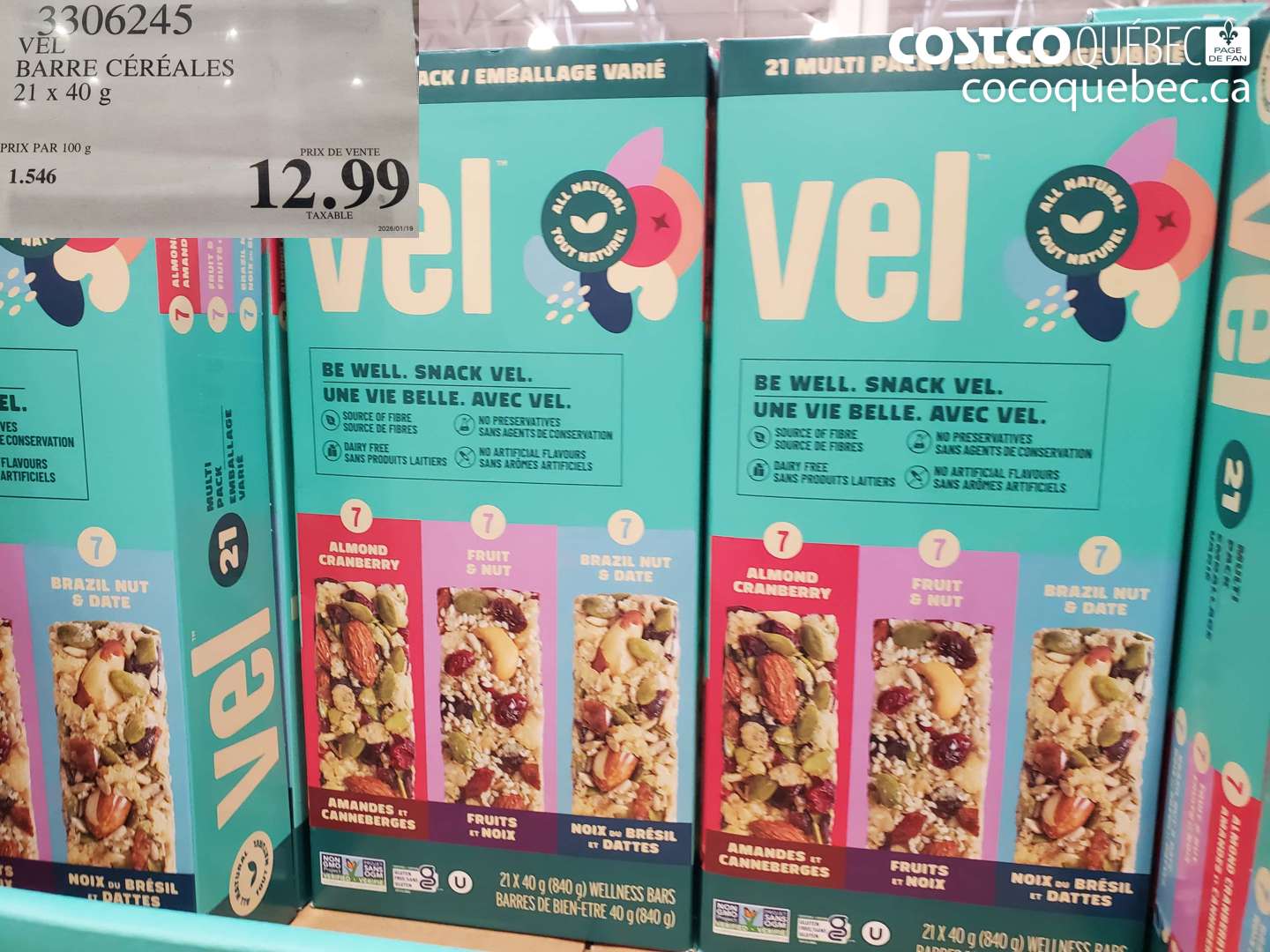 3306245 VEL BARRE CÉRÉALES $12.99