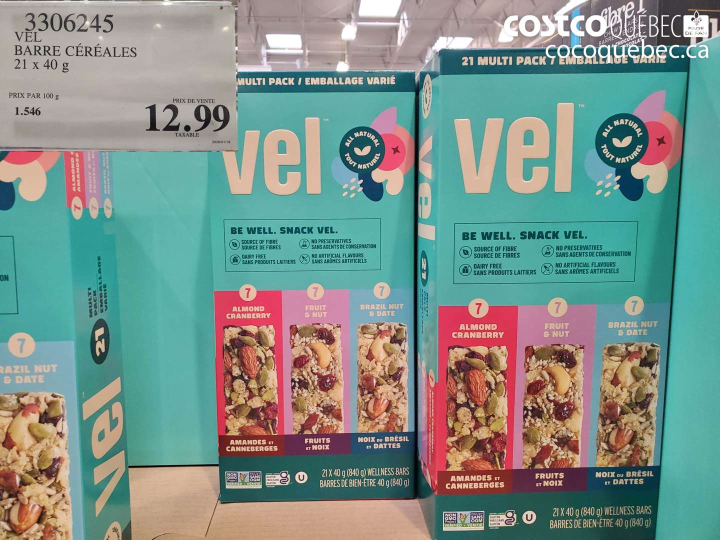 3306245 VEL BARRE CÉRÉALES $12.99