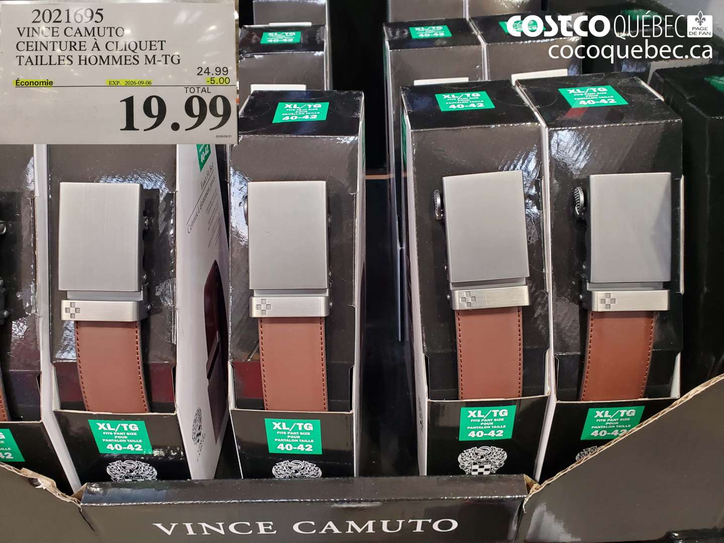 2021695 VINCE CAMUTO CEINTURE À CLIQUET TAILLES HOMMES M-TG ($5.00 INSTANT SAVINGS EXPIRES ON 2026-09-06) $19.99