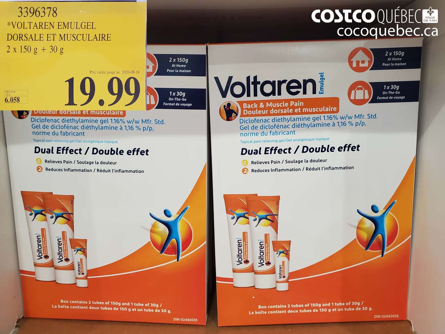 3396378 VOLTAREN EMULGEL DORSALE ET MUSCULAIRE 2 X 150 G + 30 G (EXPIRES ON 2026-08-16) $19.99