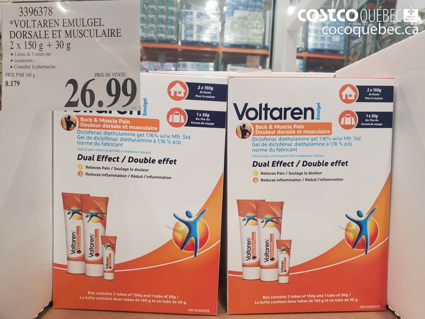3396378 VOLTAREN EMULGEL DORSALE ET MUSCULAIRE 2 X 150 G + 30 G $26.99