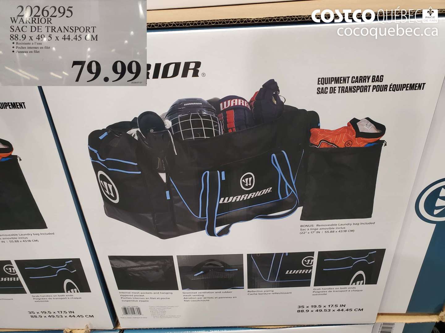 2026295 WARRIOR SAC DE TRANSPORT 88.9 X 49.5 X 44.45 CM $79.99